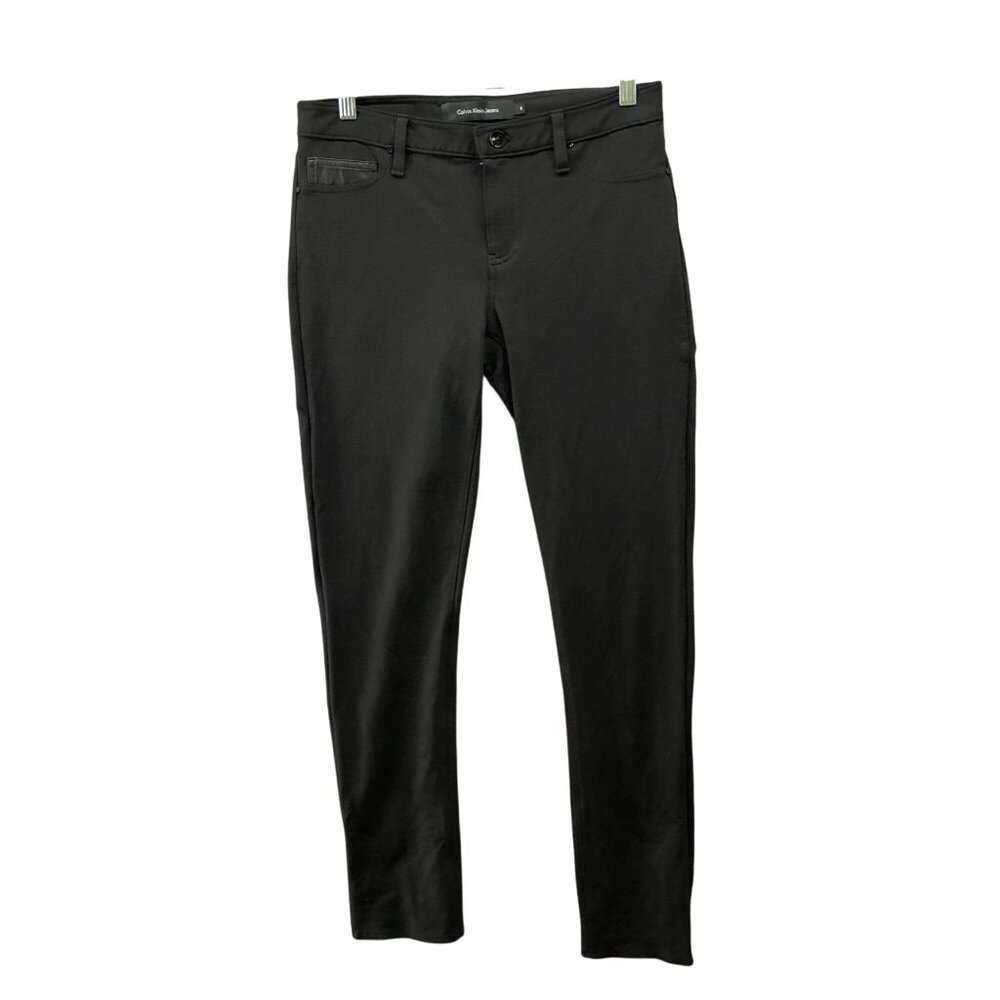 Calvin Klein Low Rise Ponte Skinny Pants Womens 8 Black Faux Leather 5 Pocket